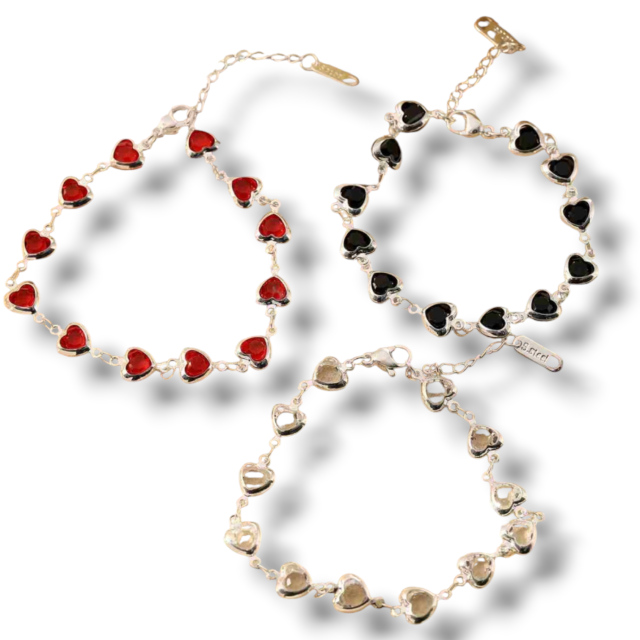 PULSERA ACERO BLANCA CORAZONES PIEDRAS