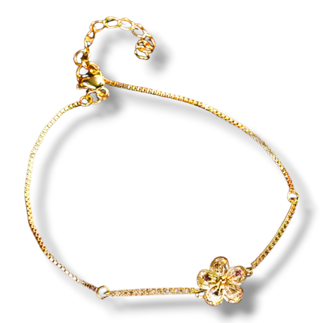 PULSERA ACERO DORADO DIJE FLOR CRISTAL