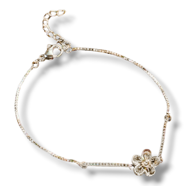 PULSERA ACERO BLANCO DIJE FLOR CRISTAL