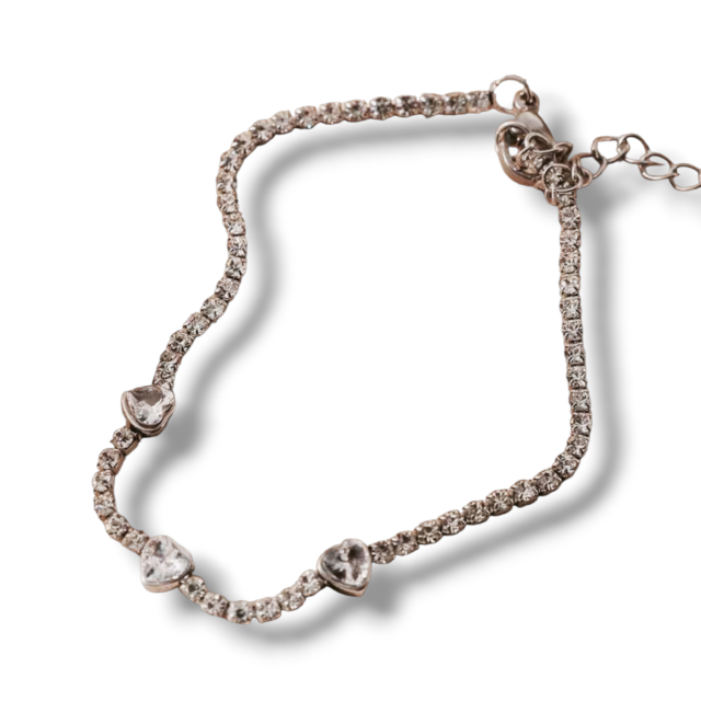 PULSERA ACERO STRAS CORAZONES 