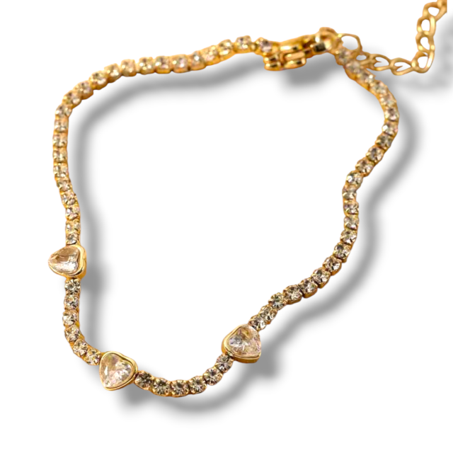 PULSERA ACERO DORADO STRASS CORAZÓN 