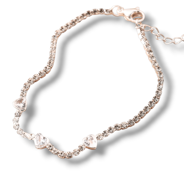 PULSERA ACERO BLANCO STRASS CORAZONES 