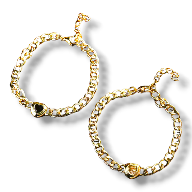PULSERA ACERO DORADO ESLABONES DIJE CORAZÓN 
