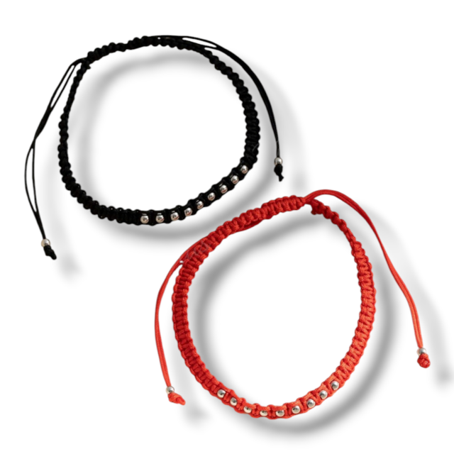 PULSERA ACERO HILO TEJIDO BOLITAS X 12