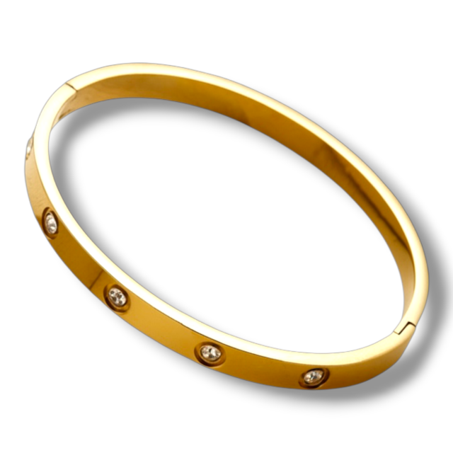 ESCLAVA ACERO DORADO CUBICS CIERRE INTERNO