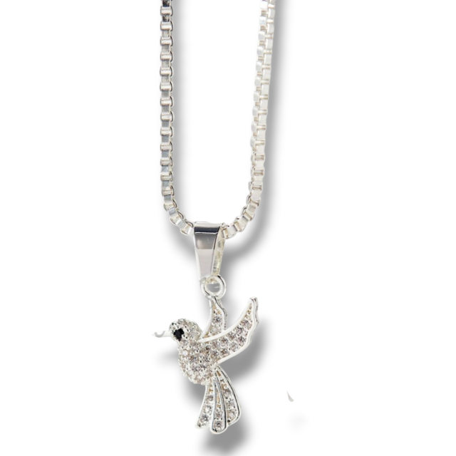 COLLAR ACERO BLANCO DIJE COLIBRÍ MICROPAVE 