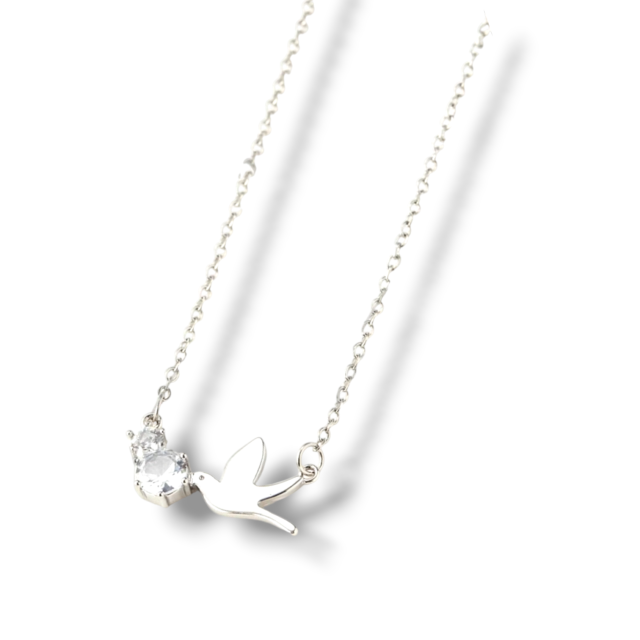 COLLAR ACERO BLANCO DIJE COLIBRÍ CUIC