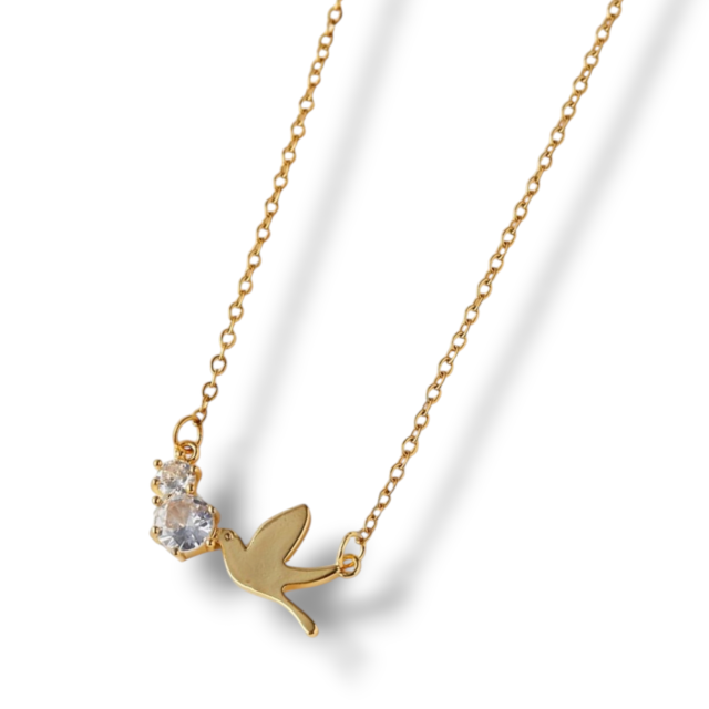 COLLAR ACERO DORADO DIJE COLIBRÍ CUBIC