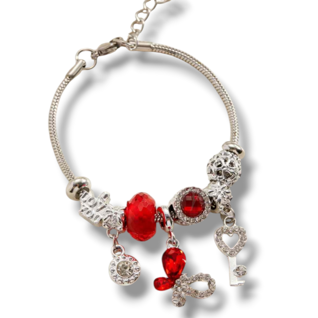 PULSERA ACERO CHARMS MARIPOSA ROJA