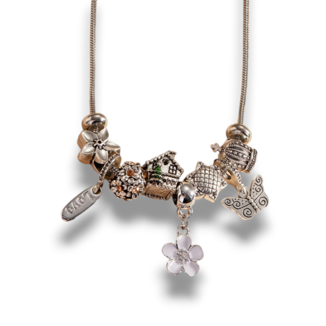 COLLAR ACERO CHARMS FLOR BLANCA