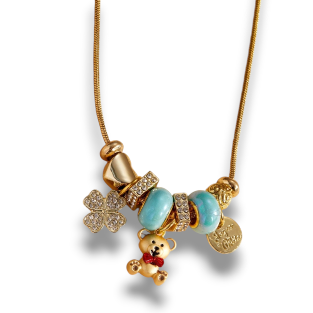 COLLAR ACERO DORADO CHARMS OSITO