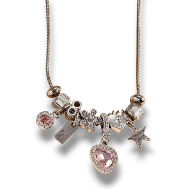 COLLAR ACERO CHARMS CORAZÓN CRISTAL