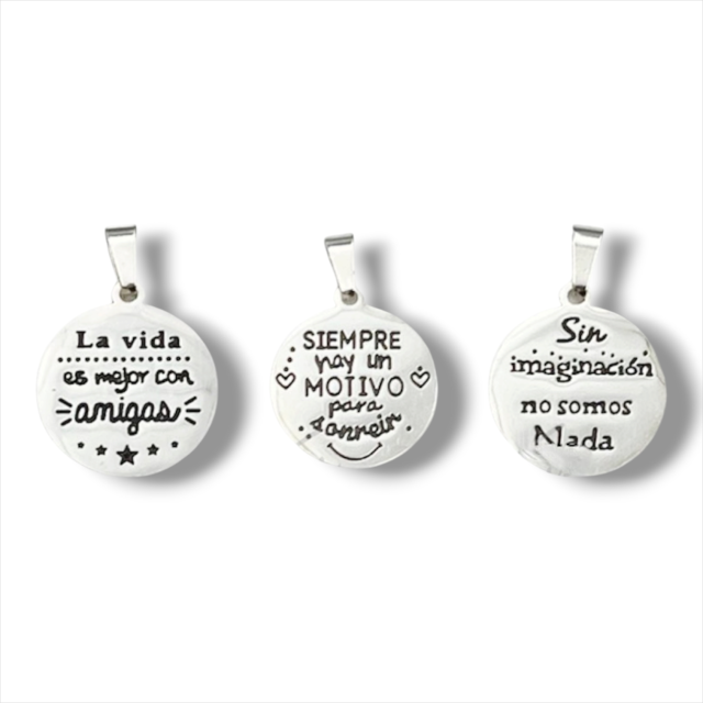 DIJE ACERO BLANCO FRASES X3