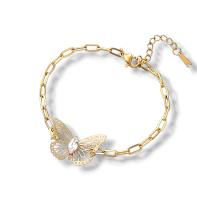 PULSERA ACERO DORADO MARIPOSA