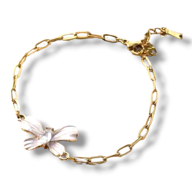 PULSERA ACERO DORADO MARIPOSA NACAR