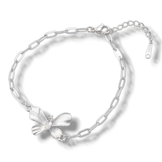 PULSERA ACERO BLANCO MARIPOSA NACAR
