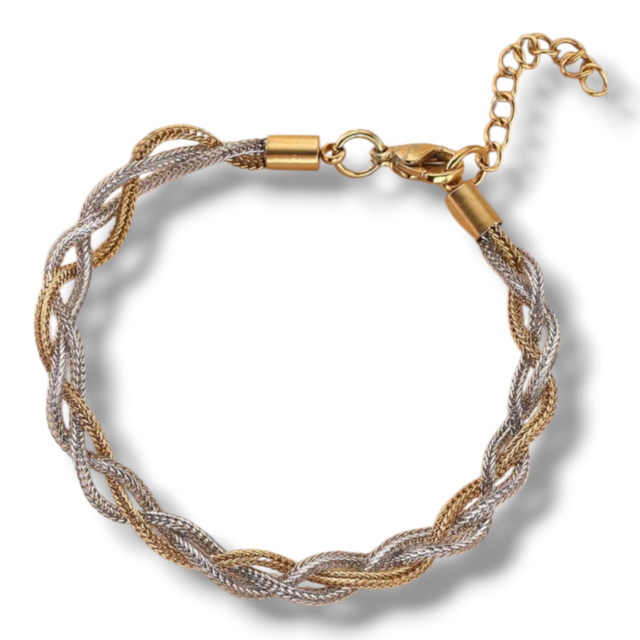 PULSERA ACERO COMBINADA CON DORADO TRENZADA