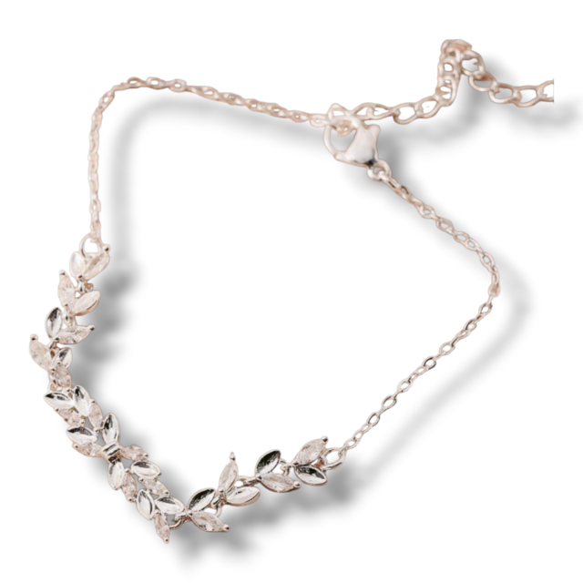 PULSERA ACERO BLANCO HOJAS CRISTAL 
