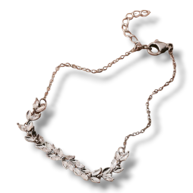 PULSERA ACERO HOJAS CRISTAL