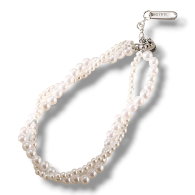 PULSERA CON TERMINACION DE ACERO DOBLE PERLA