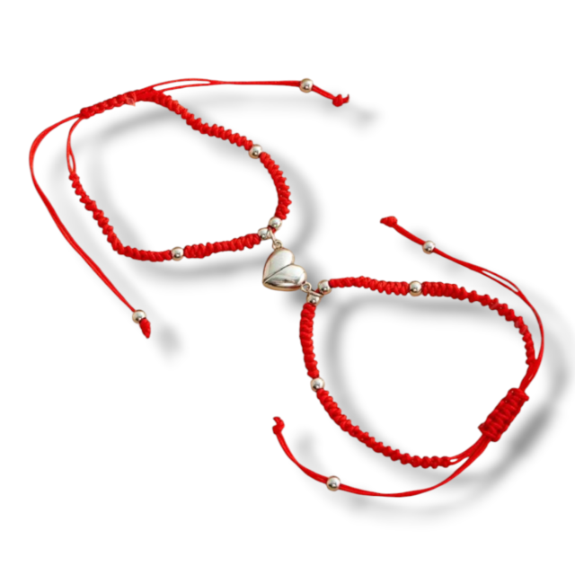 PULSERA ACERO TEJIDA CORAZÓN IMÁN PARA COMPARTIR 