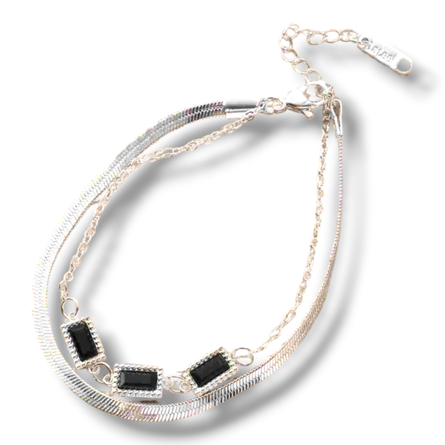 PULSERA ACERO BLANCO DOBLE CON PIEDRA