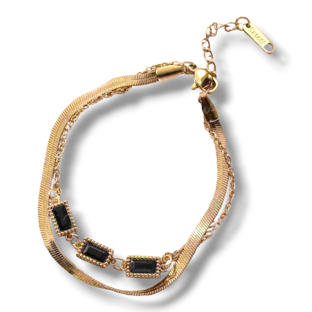 PULSERA ACERO DORADO DOBLE CON PIEDRAS