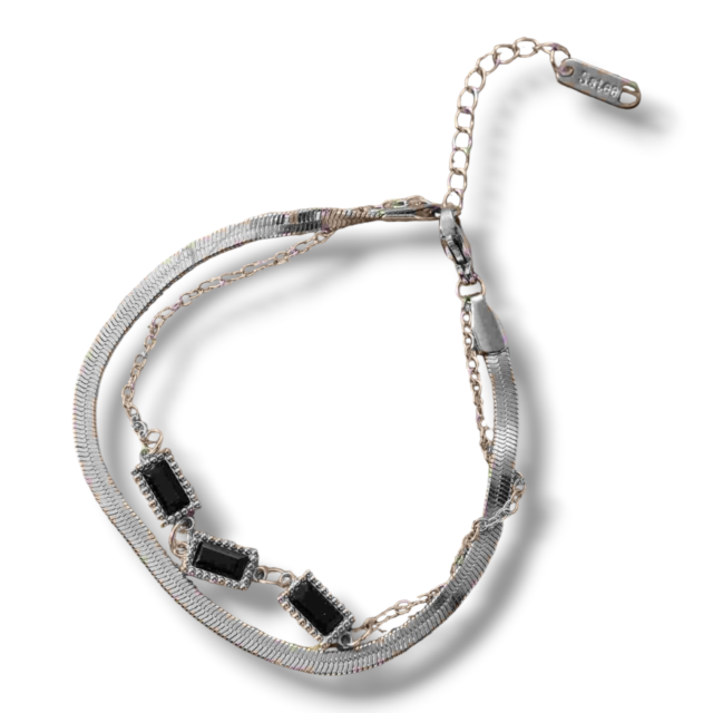 PULSERA ACERO DOBLE CON PIEDRAS