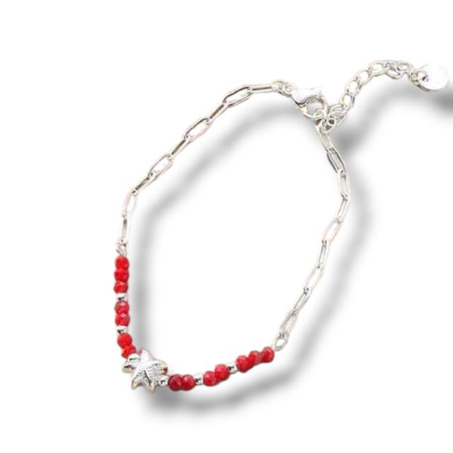 PULSERA ACERO BLANCO CRISTAL DIJE ESTRELLA DE MAR COLORES SURTIDOS 
