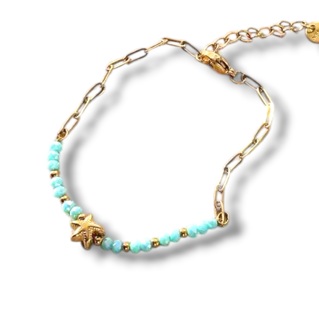 PULSERA ACERO DORADO CRISTAL DIJE ESTRELLA DE MAR COLOR SURTIDO 