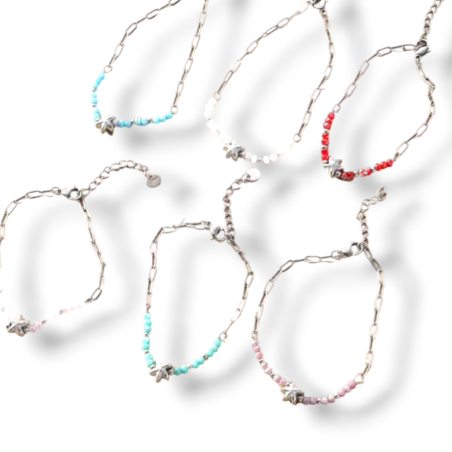 PULSERA ACERO CRISTAL DIJE ESTRELLA DE MAR COLOR SURTIDO 