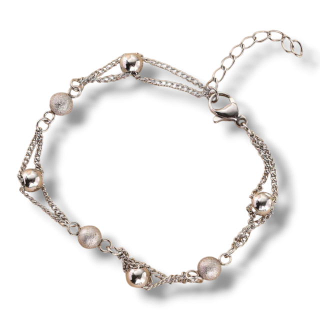 PULSERA ACERO DOBLE COMBINADA BOLITAS