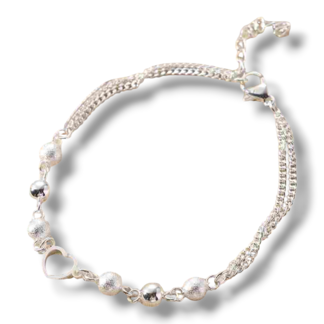 PULSERA ACERO BLANCO DOBLE PERLAS CORAZÓN 