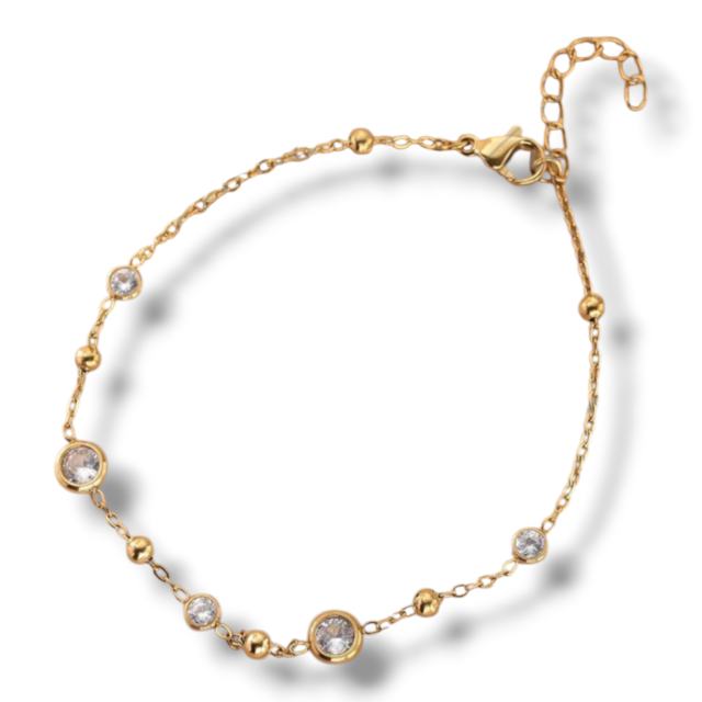 PULSERA ACERO DORADO CUBICS BOLITAS
