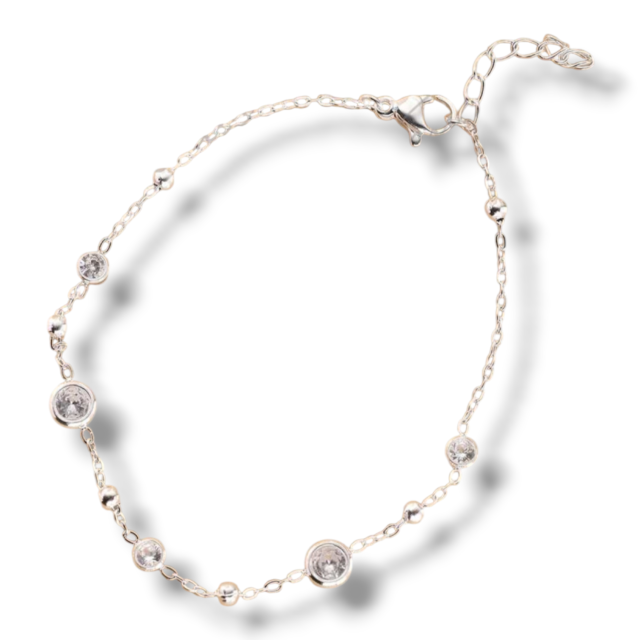 PULSERA ACERO BLANCO CUBICS BOLITAS