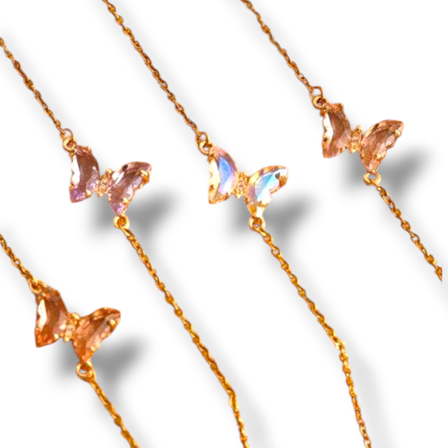 PULSERA ACERO DORADO MARIPOSAS CRISTAL COLORES SURTIDOS 