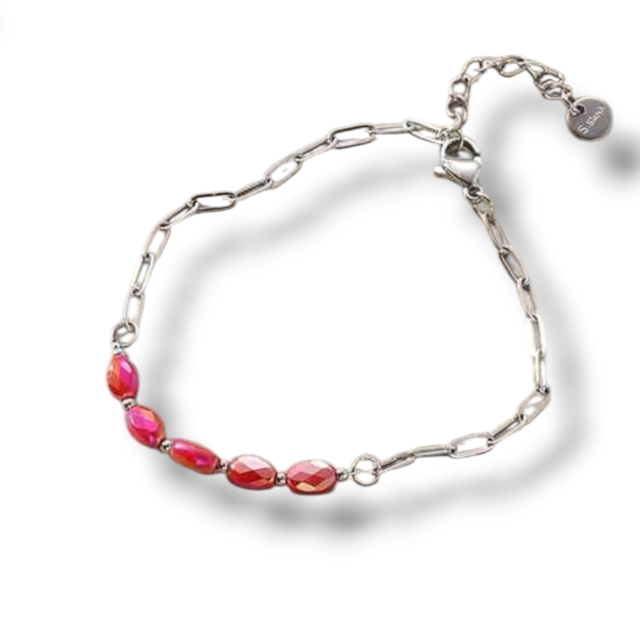 PULSERA ACERO COMBINADA CRISTALES OVALADOS COLORES SURTIDOS 