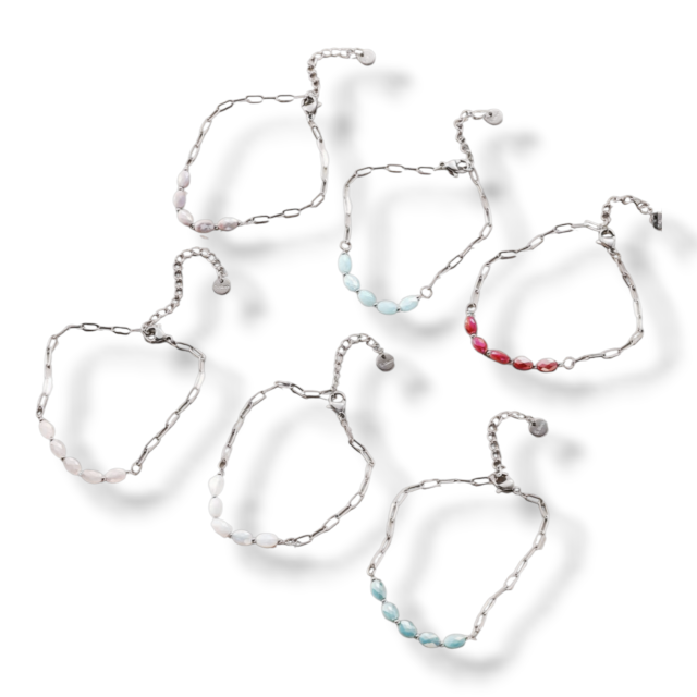 PULSERA ACERO COMBINADA CRISTALES OVALADOS COLORES SURTIDOS 
