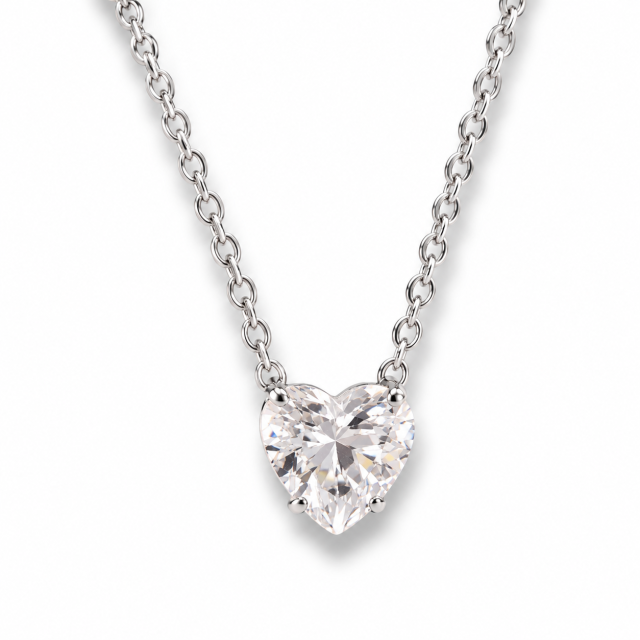 COLLAR ACERO BLANCO CORAZÓN CUBIC