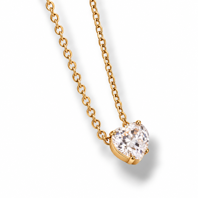 COLLAR ACERO DORADO DIJE CORAZÓN CUBIC