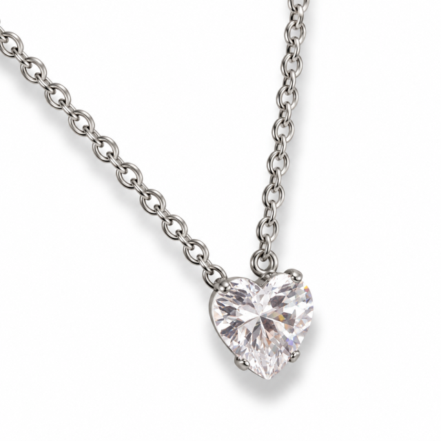 COLLAR ACERO DIJE CORAZÓN CUBIC