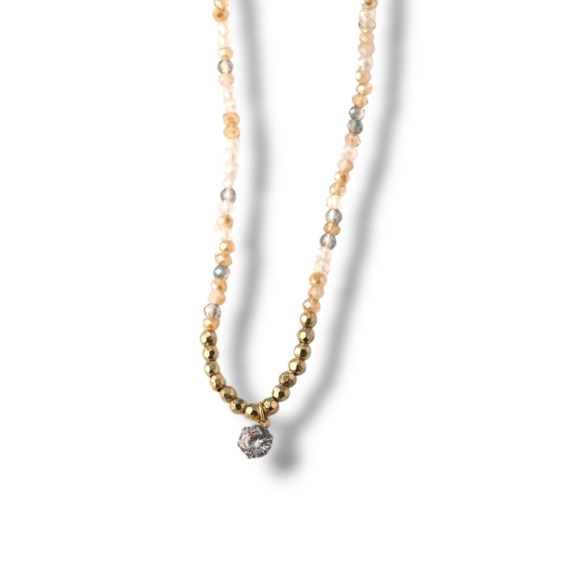 COLLAR ACETO DORADO CRISTALES DIJE CUBIC