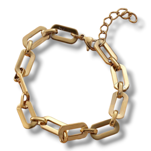PULSERA ACERO DORADO ESLABONES ANCHOS