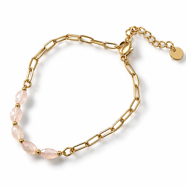 PULSERA ACERO DORADO COMBINADA CON CRISTAL OVALADO