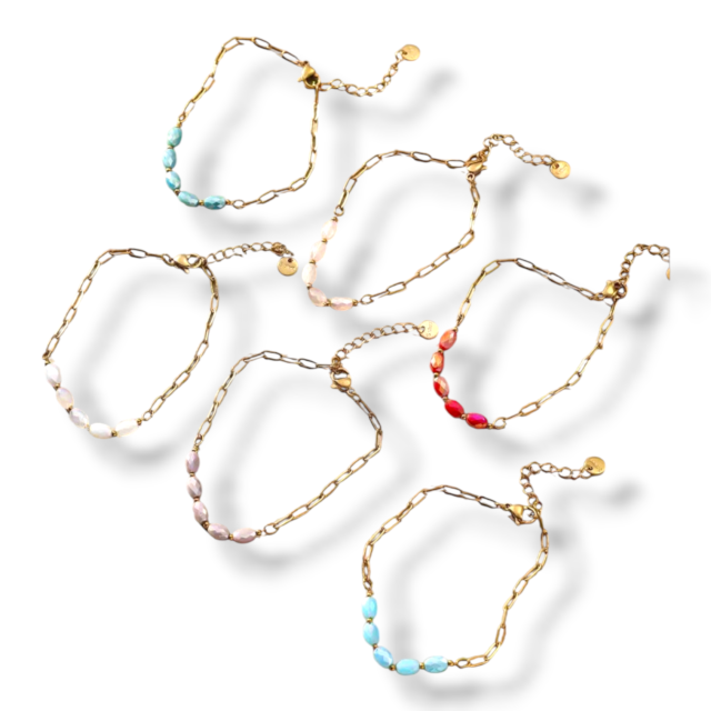 PULSERA ACERO DORADO COMBINADA CON CRISTAL OVALADO