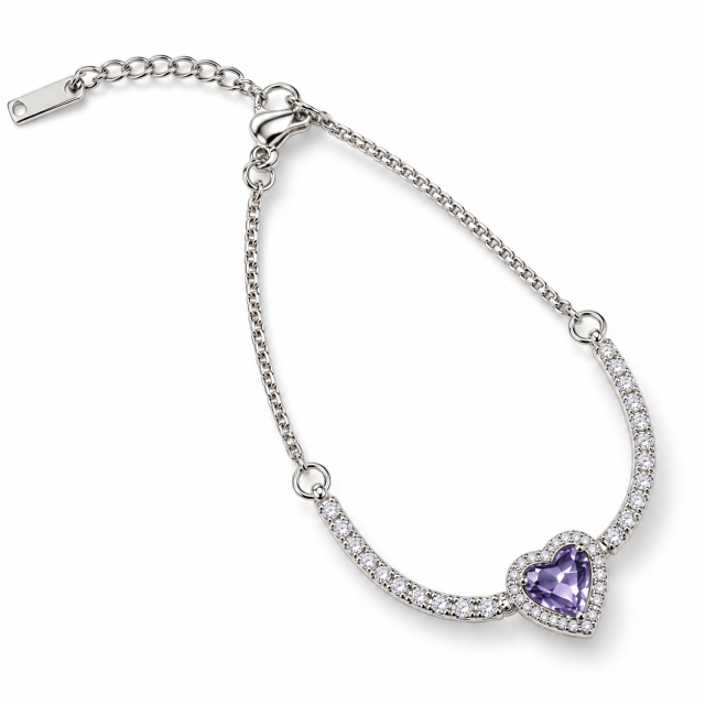 PULSERA ACERO BLANCO CORAZÓN MICROPAVE Y CUBICS