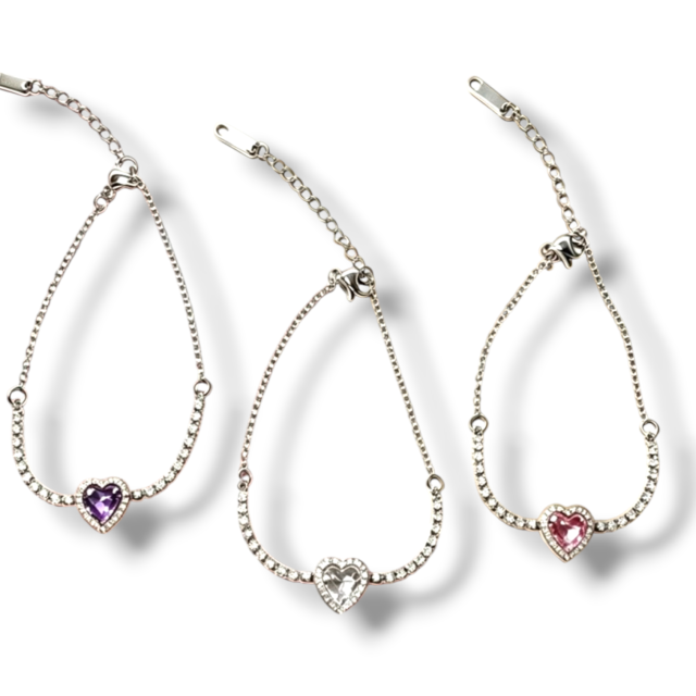 PULSERA ACERO BLANCO CORAZÓN MICROPAVE Y CUBICS