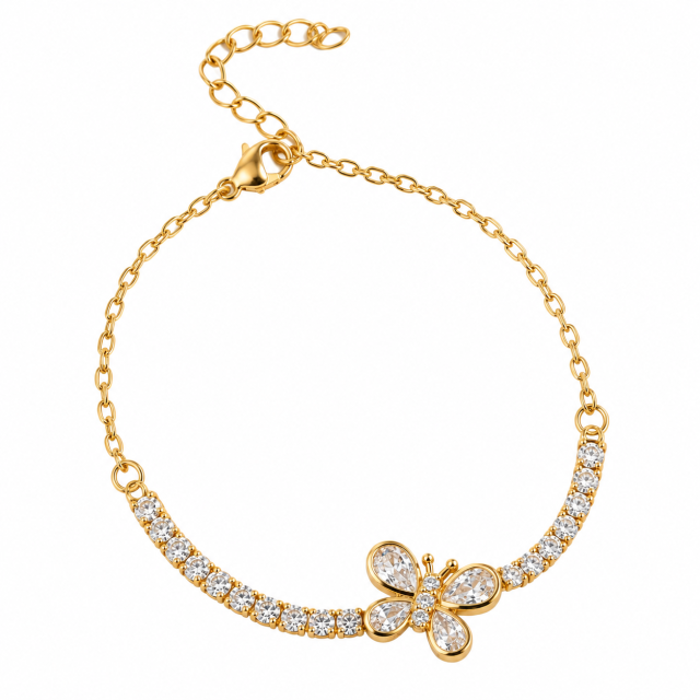 PULSERA ACERO DORADO MARIPOSA MICROPAVE 