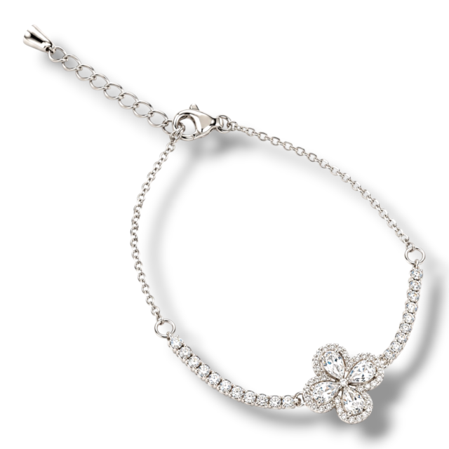PULSERA ACERO BLANCO TRÉBOL MICROPAVE