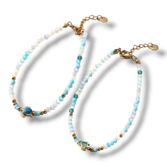 PULSERA ACERO DORADO CRISTALES MARINOS TORTUGA